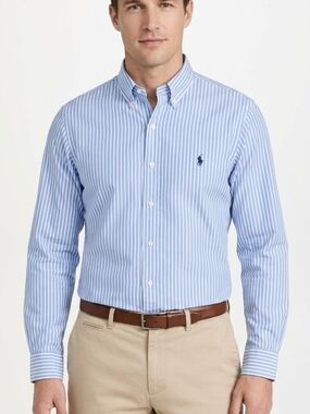 Ralph Lauren Light Blue and White Striped Button-Down Shirt